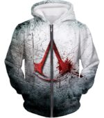 Super Cool Assassin's Creed Logo Promo Scratched Graphic Hoodie - Zip Up Hoodie