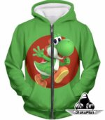 Super Cool Marios Dino Friend Yoshi Promo Green Hoodie - Zip Up Hoodie