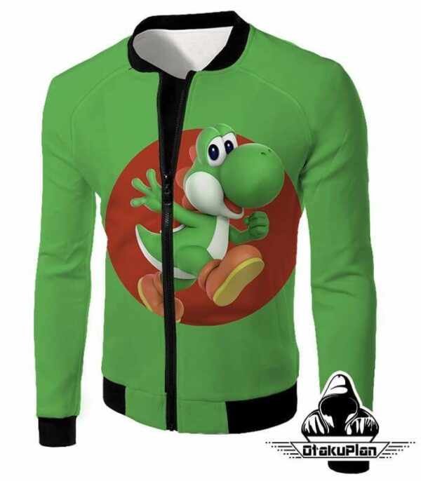 Super Cool Marios Dino Friend Yoshi Promo Green Zip Up Hoodie - Jacket