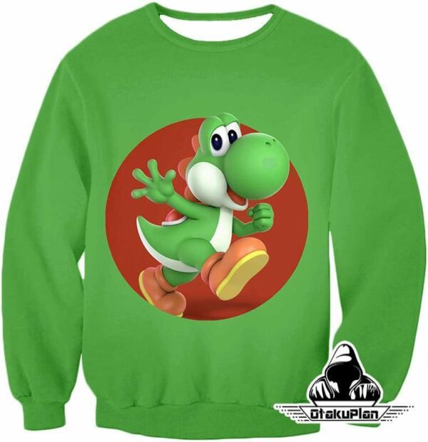 Super Cool Marios Dino Friend Yoshi Promo Green Zip Up Hoodie - Sweatshirt