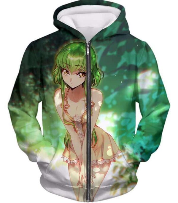 Super Sexy Green Haired Anime Girl C.C Cool Promo Hoodie - Zip Up Hoodie