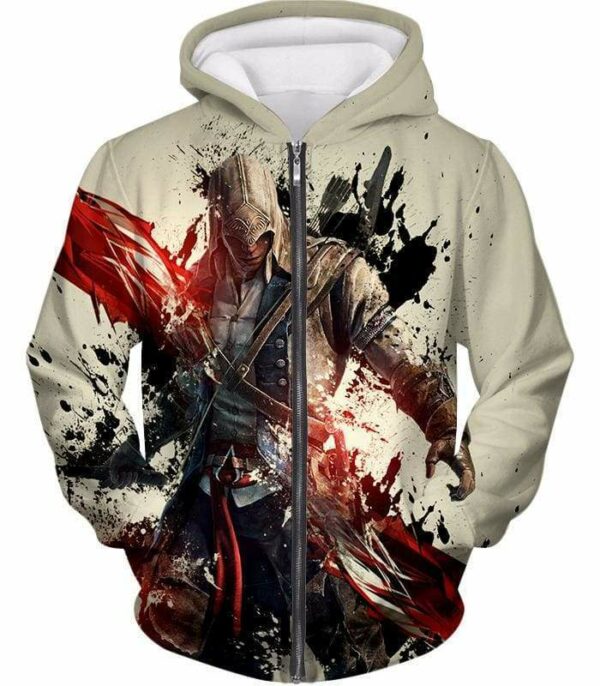 Ultimate Hero Ratonhnhake:ton Assassin Creed III Cool White Zip Up Hoodie