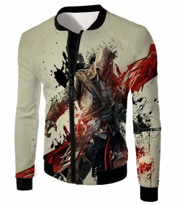 Ultimate Hero Ratonhnhake:ton Assassin Creed III Cool White Zip Up Hoodie - Jacket