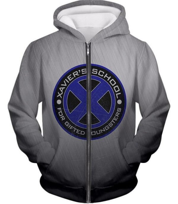 X-Men Charles Xaviers School For Gifted Youngsters Promo Grey Hoodie - Zip Up Hoodie