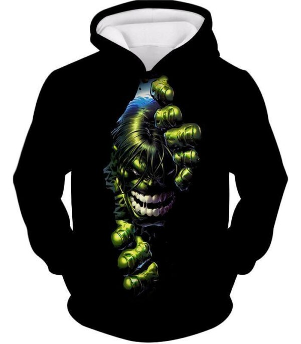 Crazily Angry Superhero Hulk Black Zip Up Hoodie - Hoodie