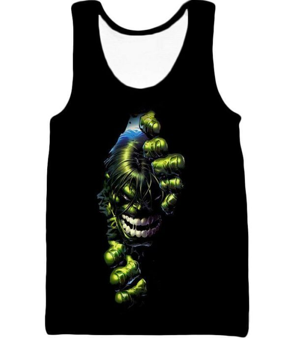 Crazily Angry Superhero Hulk Black Zip Up Hoodie - Tank Top