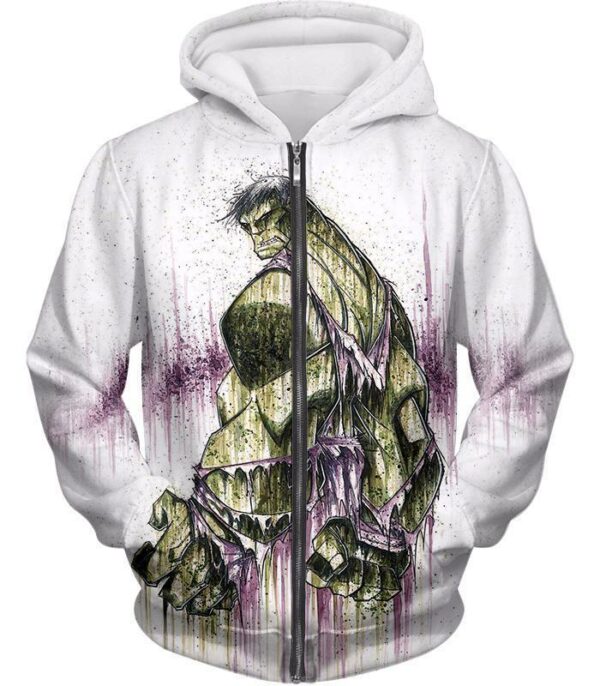 Green Hulk Fan Art White Zip Up Hoodie - Zip Up Hoodie