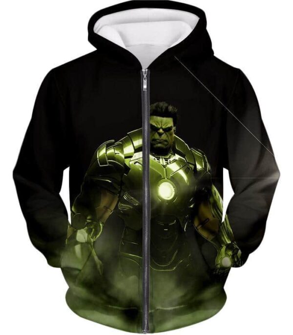 Super Hulk In Iron Mans Hulkbuster Suit Black Hoodie - Zip Up Hoodie