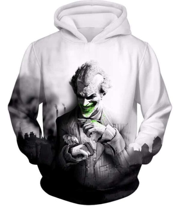 Deadliest Villain The Joker HD Graphic White Hoodie - Hoodie