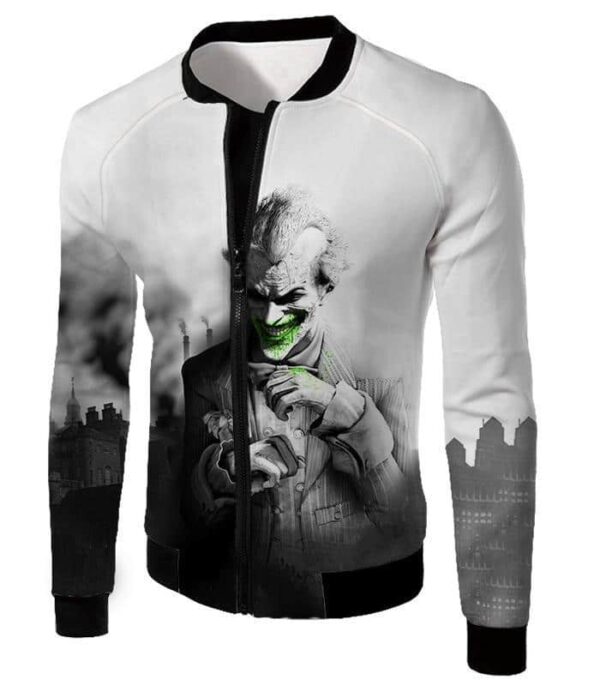 Deadliest Villain The Joker HD Graphic White Hoodie - Jacket