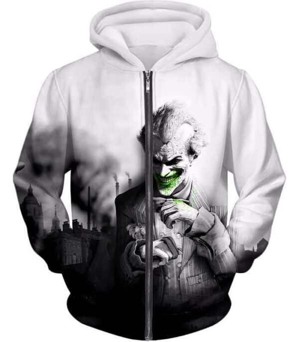 Deadliest Villain The Joker HD Graphic White Hoodie - Zip Up Hoodie