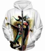 Gothams King And Queen Joker And Harley White Hoodie - Zip Up Hoodie