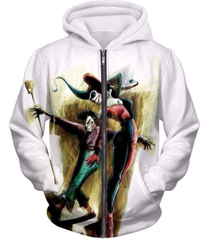 Gothams King And Queen Joker And Harley White Zip Up Hoodie - Zip Up Hoodie