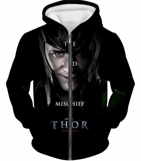 Cool God Of Mischief Loki Thor Promo Black Hoodie - Zip Up Hoodie