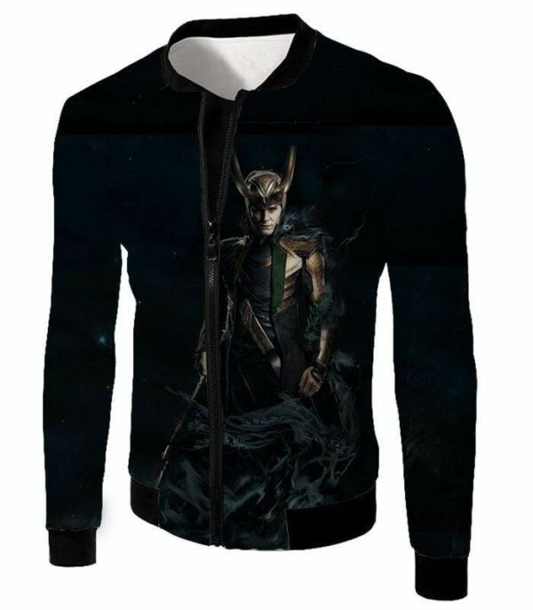 Loki Odinson The Asgardian Cool Black Action Zip Up Hoodie - Jacket