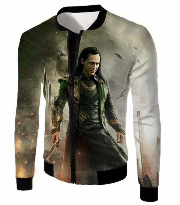 Marvels Mind Controlling Villain Loki Graphic Action Zip Up Hoodie - Jacket