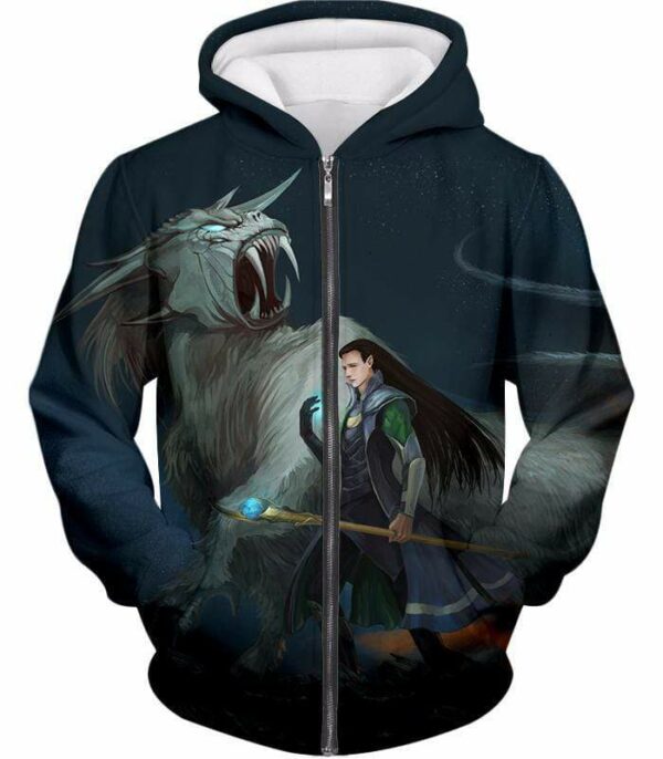 Ultimate Marvel Villain Loki Animated Print Zip Up Hoodie - Zip Up Hoodie