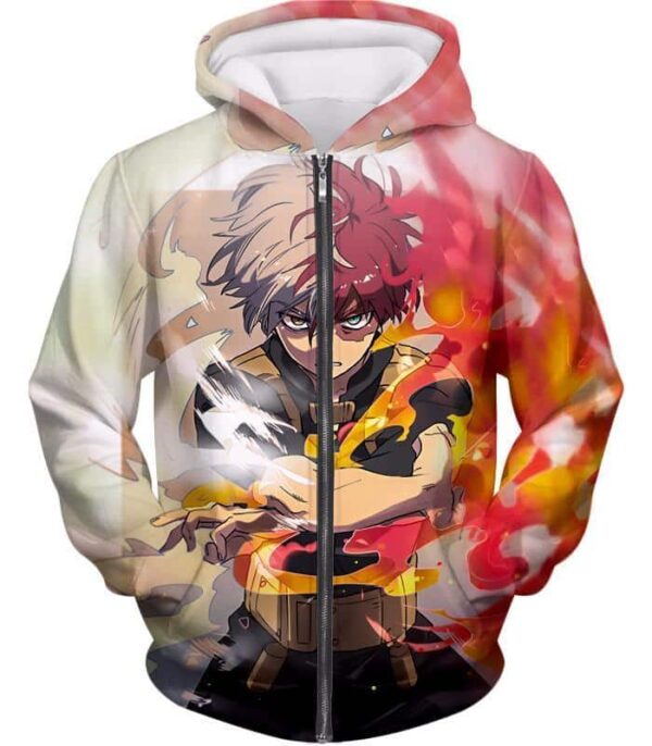 My Hero Academia Hoodie - My Hero Academia Being The Best Shoto Todoroki Half Cold Half Hot Hero Action Hoodie - Zip Up Hoodie