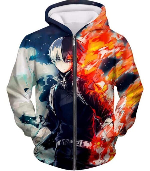 My Hero Academia Hoodie - My Hero Academia Blazing Hot And Icy Cold Half Cold Half Hot Shoto Cool Action Hoodie - Zip Up Hoodie