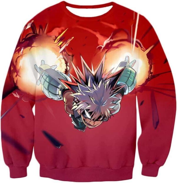 My Hero Academia Hoodie - My Hero Academia Exploding Hero Bakugo Katsuki Ultimate Action Red Hoodie - Sweatshirt