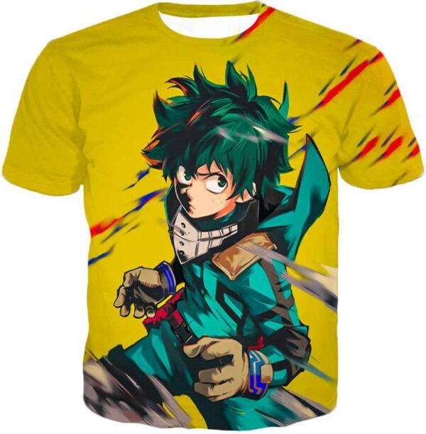 My Hero Academia Hoodie - My Hero Academia Izuki Midoriya Aka Deku Anime Promo Yellow Zip Up Hoodie - T-Shirt