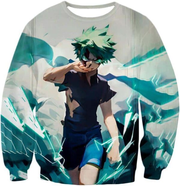 My Hero Academia Hoodie - My Hero Academia Izuki Midoriya Incredible Hero Action White Hoodie - Sweatshirt