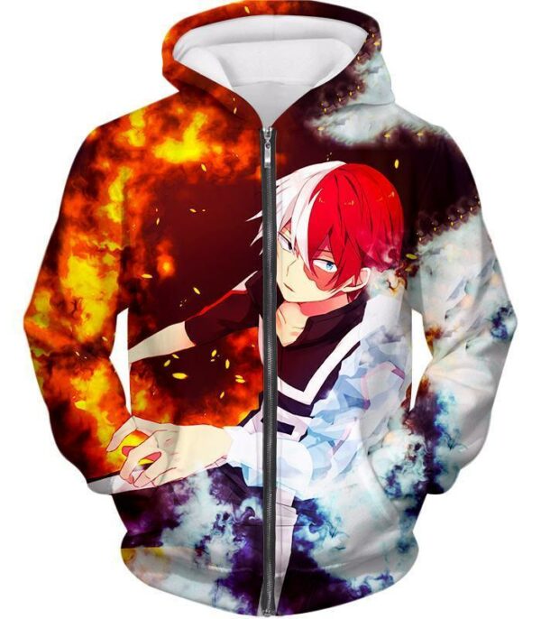 My Hero Academia Hoodie - My Hero Academia Super Anime Hero Shoto Todoroki Quirk Half Cold Half Hot Action Hoodie - Zip Up Hoodie