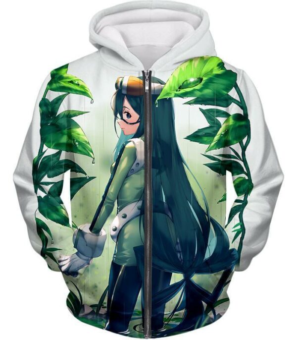 My Hero Academia Hoodie - My Hero Academia Super Hero Froppy Tsuyu Asui White Hoodie - Zip Up Hoodie