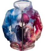 My Hero Academia Hoodie - My Hero Academia Super Skilled Half Cold Half Hot Hero Shoto Ultimate Action Hoodie - Zip Up Hoodie