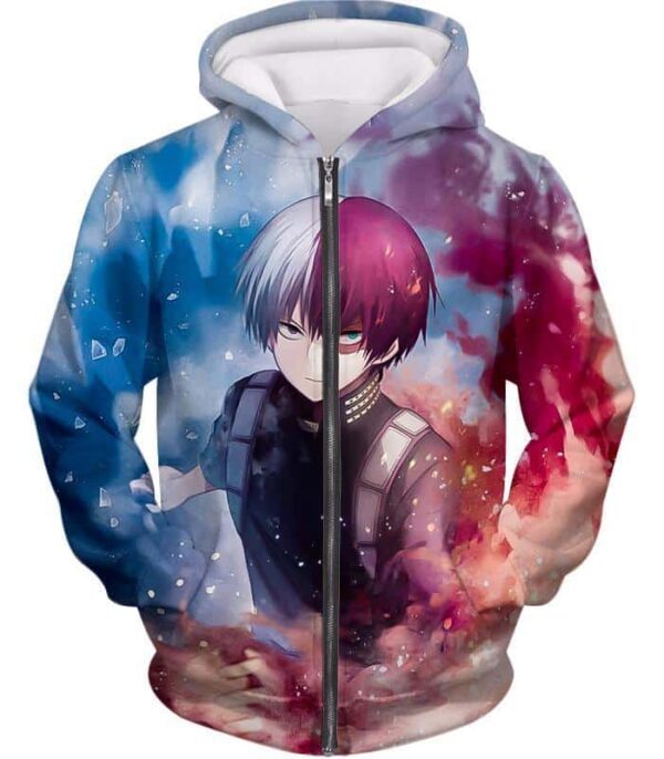 My Hero Academia Hoodie - My Hero Academia Super Skilled Half Cold Half Hot Hero Shoto Ultimate Action Hoodie - Zip Up Hoodie