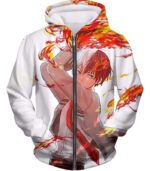 My Hero Academia Hoodie - My Hero Academia Ultimate  Shoto Todoroki Action White Hoodie - Zip Up Hoodie