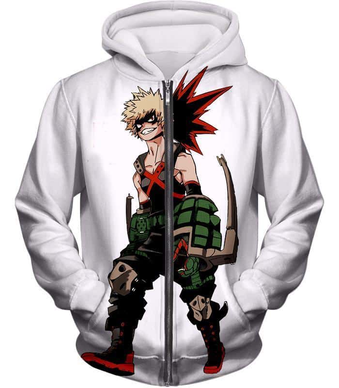 My Hero Academia White Katsuki Bakugo My Hero Academia Zip Up Hoodie - Anime Hoodie - Zip Up Hoodie