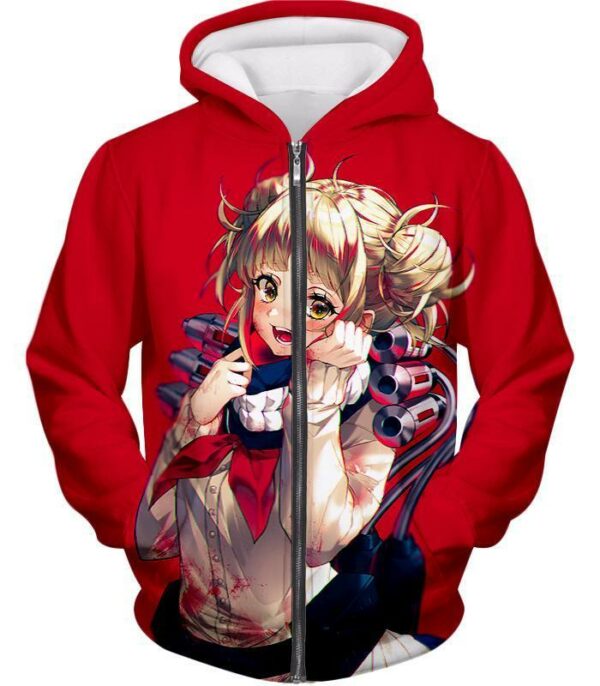 My Hero Academia Zip Up Hoodie - My Hero Academia Cute Anime Villain Himiko Toga Red Zip Up Hoodie - Zip Up Hoodie