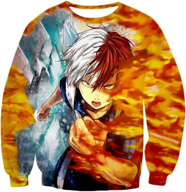 My Hero Academia Zip Up Hoodie - My Hero Academia Favourite Anime Hero Shoto Todoroki Half Cold Half Hot Zip Up Hoodie - Sweatshirt