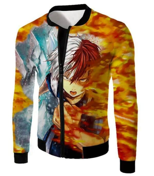 My Hero Academia Zip Up Hoodie - My Hero Academia Favourite Anime Hero Shoto Todoroki Half Cold Half Hot Zip Up Hoodie - Jacket