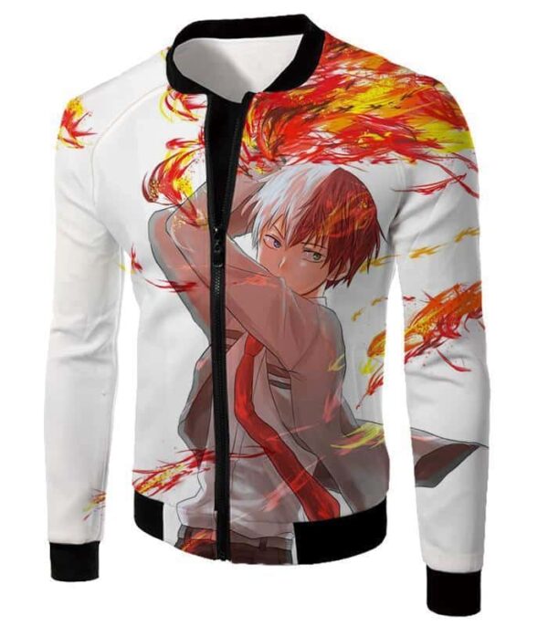 My Hero Academia Zip Up Hoodie - My Hero Academia Ultimate  Shoto Todoroki Action White Zip Up Hoodie - Jacket