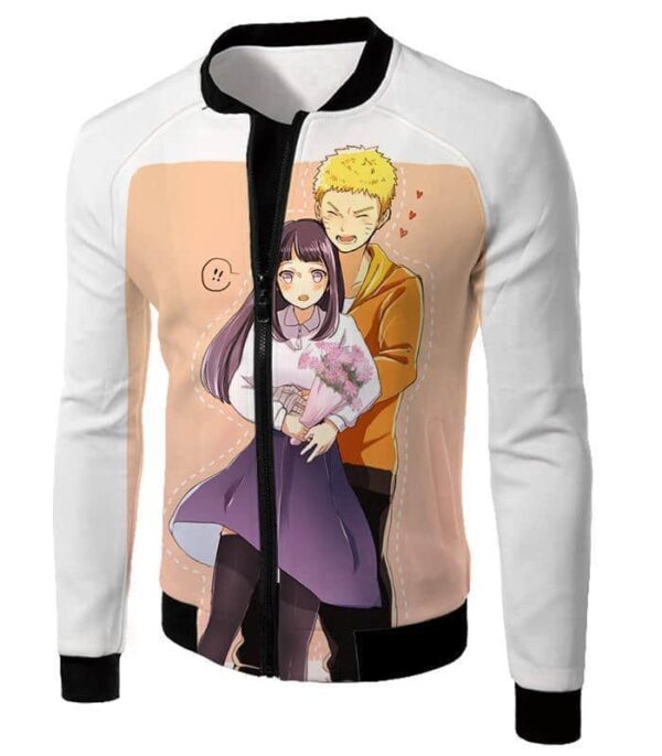 Boruto Best Ninja Couple Boruto And Hinata Romantic White Zip Up Hoodie - Jacket