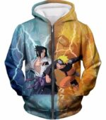 Boruto Boruto Vs Sasuke Yellow And Blue Super Cool Anime Hoodie - Zip Up Hoodie