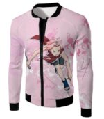 Boruto Cute Pink Haired Ninja Haruno Sakura Action Pink Zip Up Hoodie - Jacket