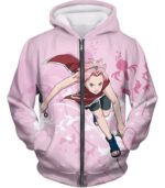 Boruto Cute Pink Haired Ninja Haruno Sakura Action Pink Zip Up Hoodie - Zip Up Hoodie