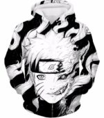 Boruto Kurama 9 Tails Black And White Hoodie