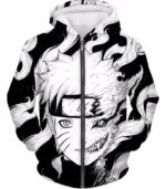 Boruto Kurama 9 Tails Black And White Hoodie - Zip Up Hoodie