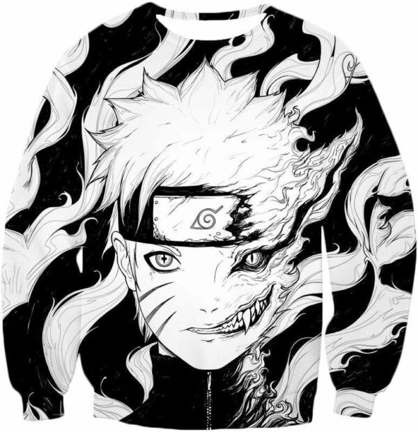 Boruto Kurama 9 Tails Black And White Zip Up Hoodie - Sweatshirt