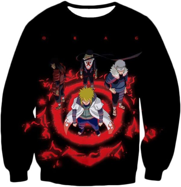 Boruto Leaf Village Four Hokages Cool Action Promo Black Hoodie - Sweatshirt