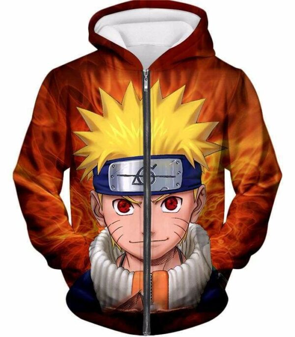 Boruto Ninja Fan Art Leaf Village Striked Ninja Boruto With Sharingan Orange Hoodie - Zip Up Hoodie