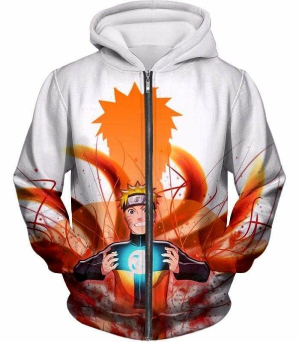 Boruto Ninja Hero Uzumaki Boruto Powerful Attack Rasengan Anime White Hoodie - Zip Up Hoodie