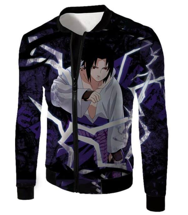 Boruto Powerful Lightning Ninja Sasuke Uchiha Action Black Hoodie - Jacket