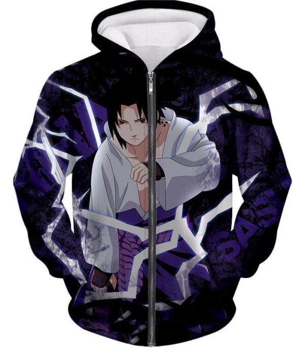 Boruto Powerful Lightning Ninja Sasuke Uchiha Action Black Hoodie - Zip Up Hoodie