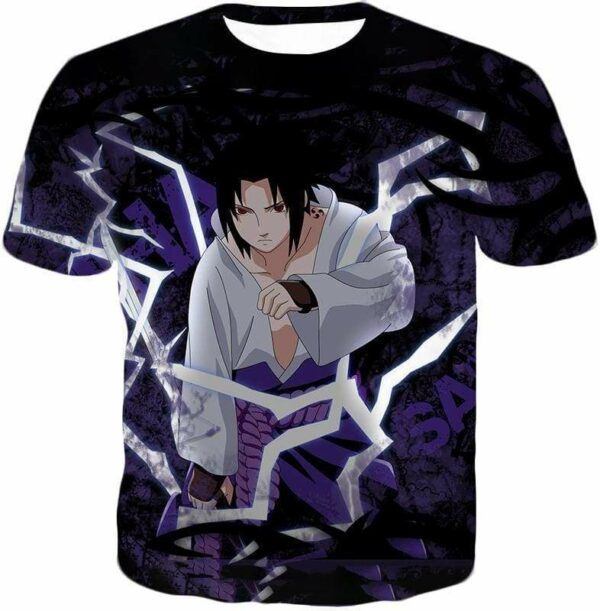 Boruto Powerful Lightning Ninja Sasuke Uchiha Action Black Zip Up Hoodie - T-Shirt