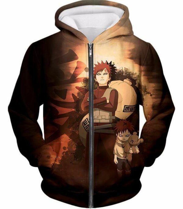 Boruto Powerful Sand Ninja Garaas Painful Past Cool Black Hoodie - Zip Up Hoodie